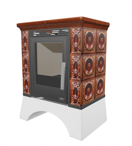 Керамическая печь-камин ABX Helvetia KPI кафельная(ABX), белый цоколь, с ТО 6.9 кВт