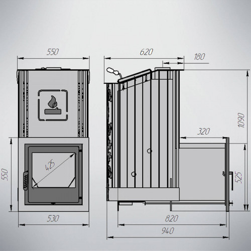 Печь для бани Варвара Терма Каменка удлиненная, панорамная