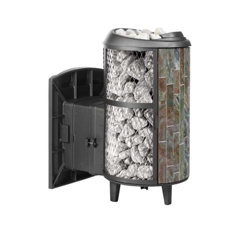 Печь для бани Прометалл Атмосфера L с комбинированной облицовкой сетка-ламели Жадеит