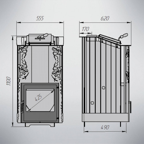 Печь для бани Варвара Терма Каменка укороченная, панорамная