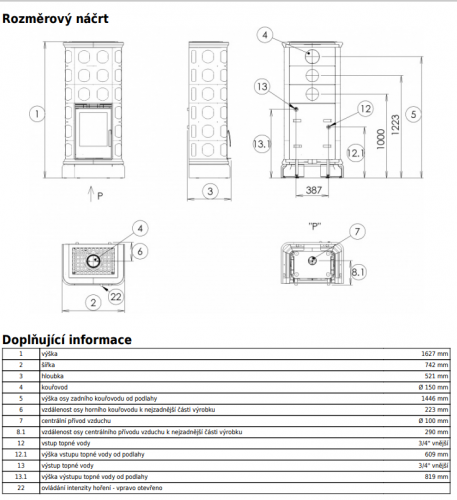 Керамическая печь-камин ABX KALEDONIE KPI (6,9 кВт в воду) - вставка КОМБО